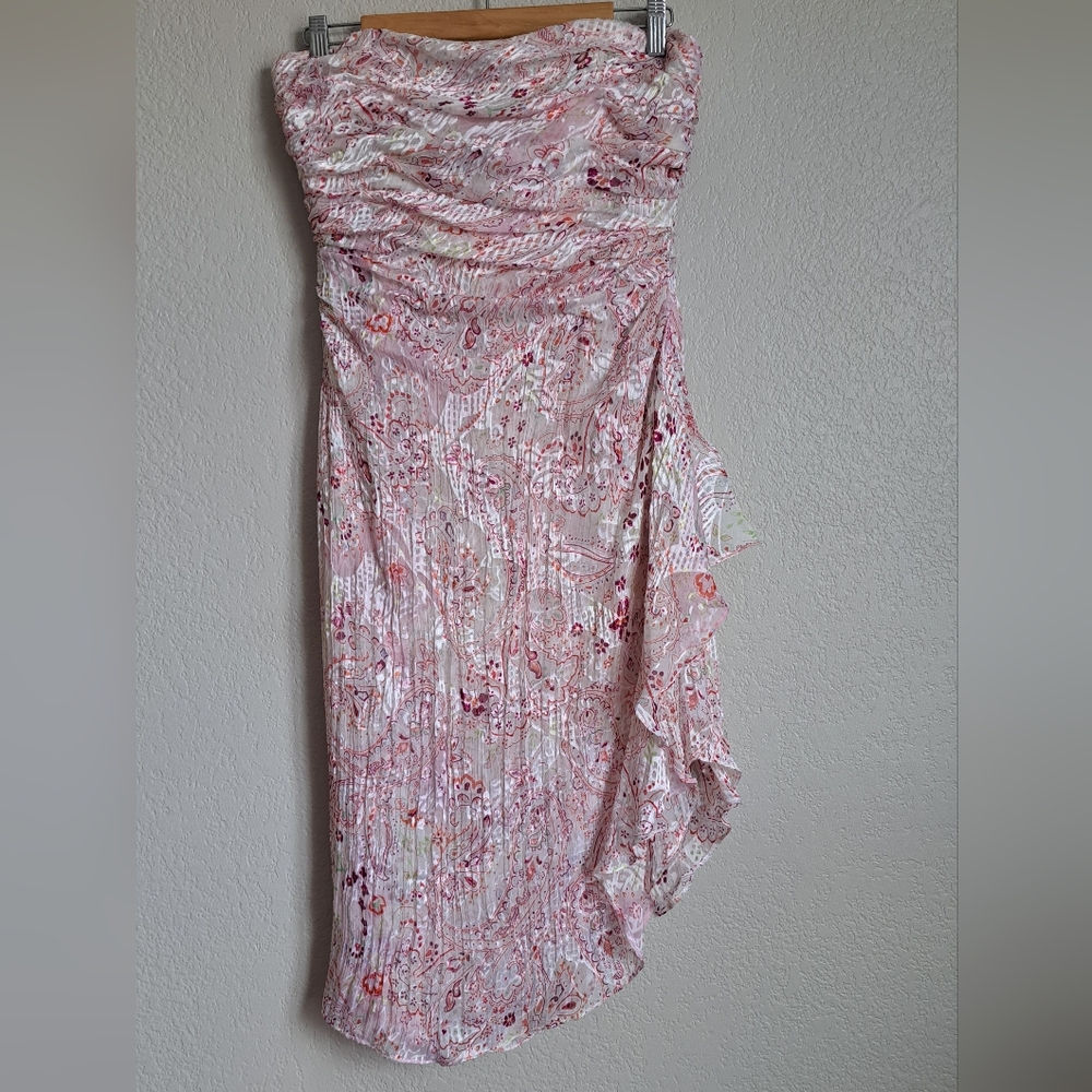 Vintage Kay Unger Silk Blend Metallic Pink Floral Asymmetric Strapless Dress 2